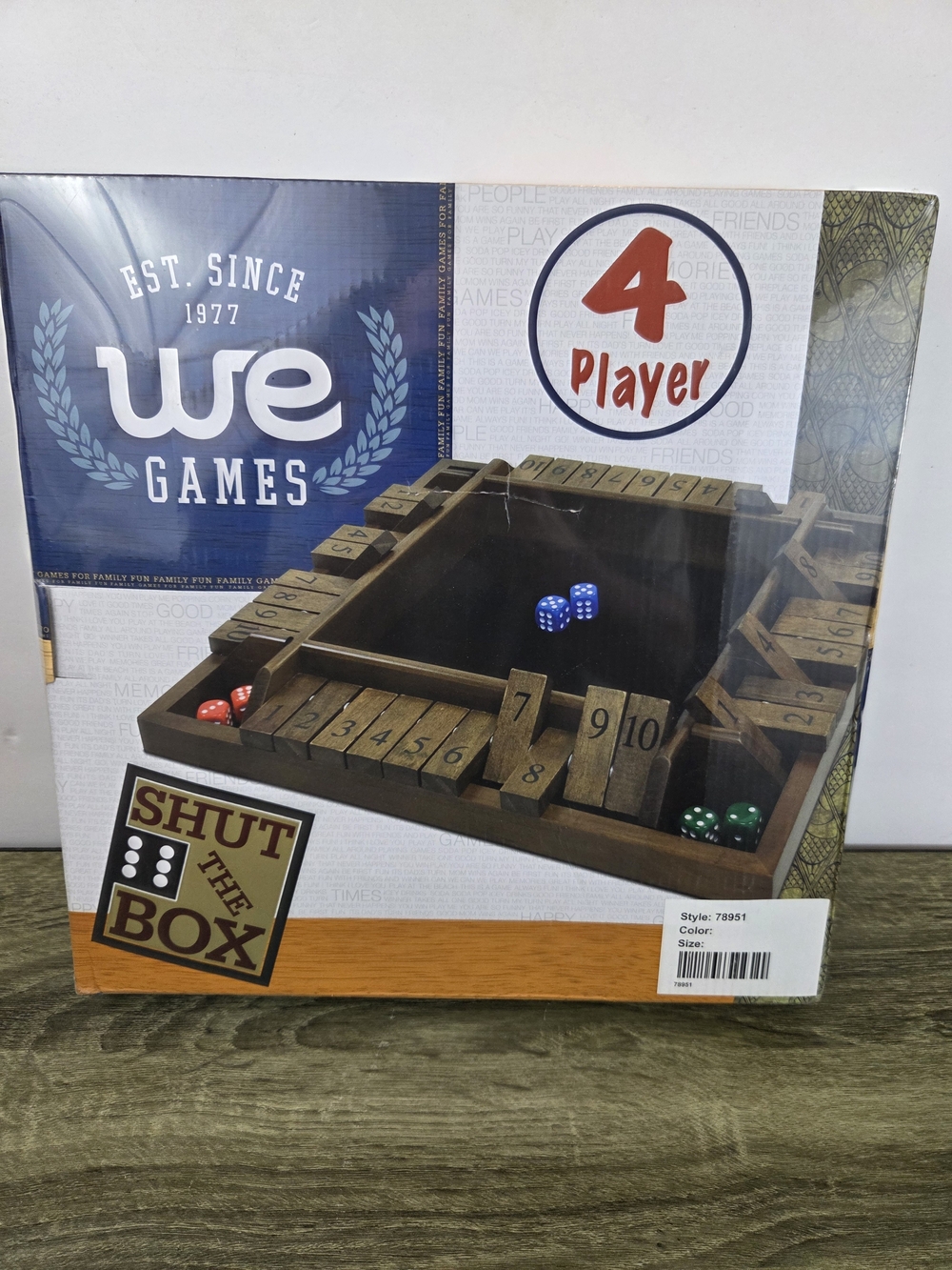 WE Games 4 Player Shut the Box Dice Game Wooden Family Fun NEW Sealed